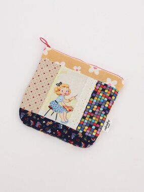 Handmade Vintage Cotton Quilted Patchwork Zipper Pouch